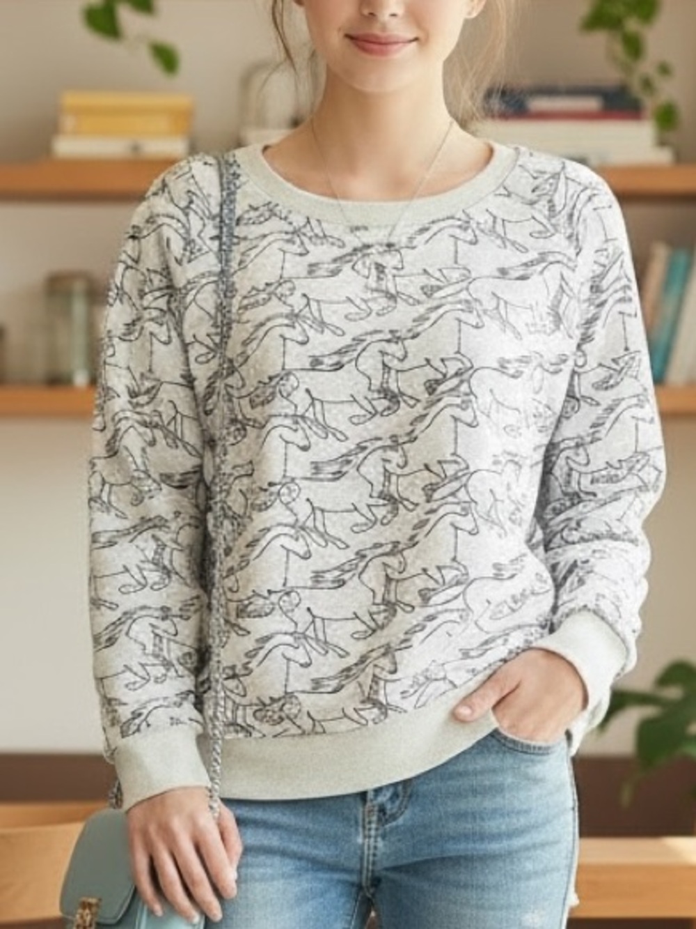 NWT! “Steady Gallop” Cozy Horse Pullover Sweatshirt by SM WARDROBE, SMALL